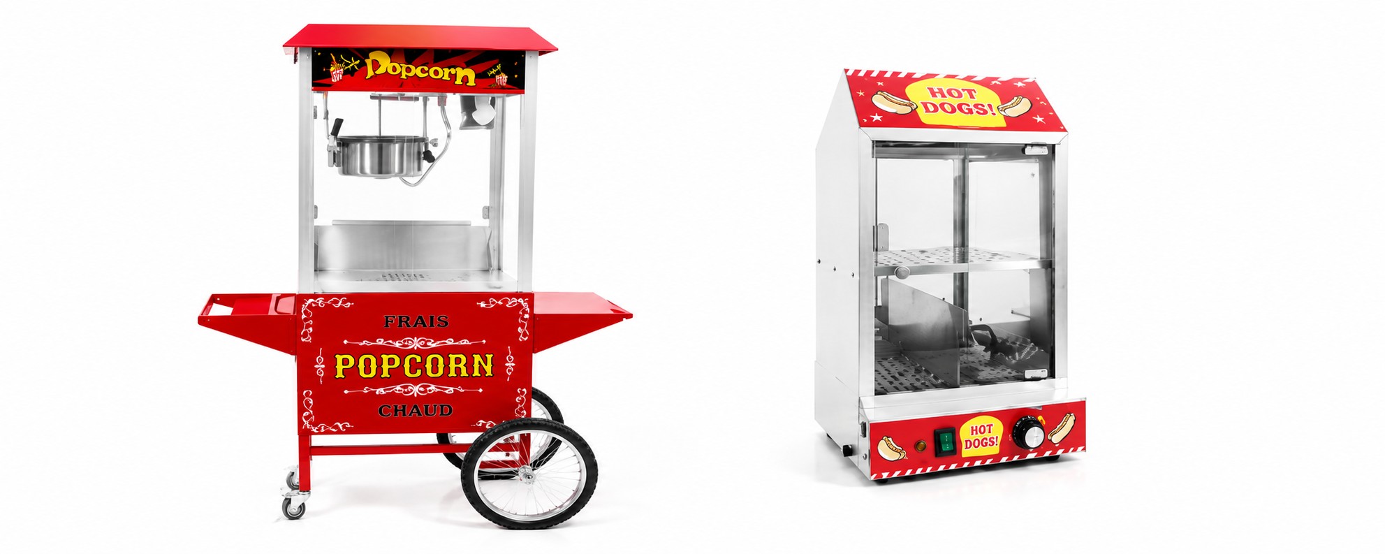 Event extras hire — popcorn cart and hot dog machine